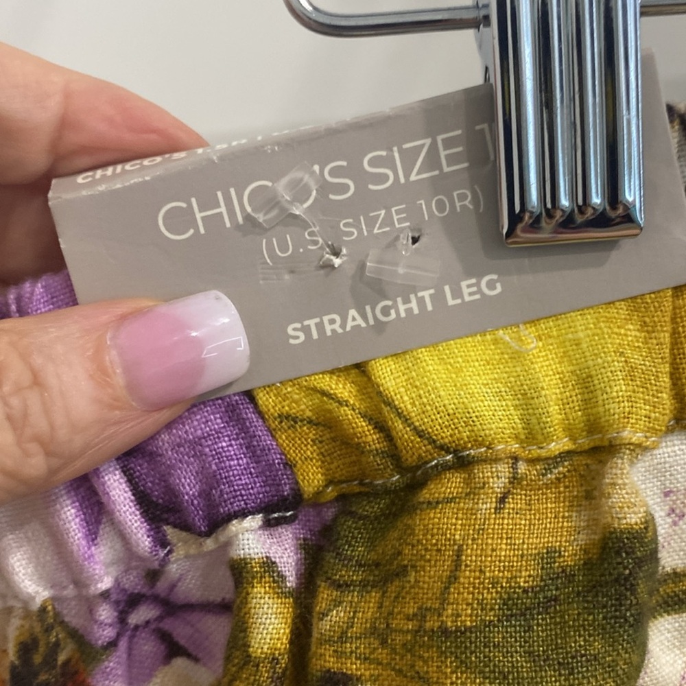 NWT Chico’s 💯% Linen Floral-Print Straight-Leg Pants | Size 10 - Picture 9 of 11